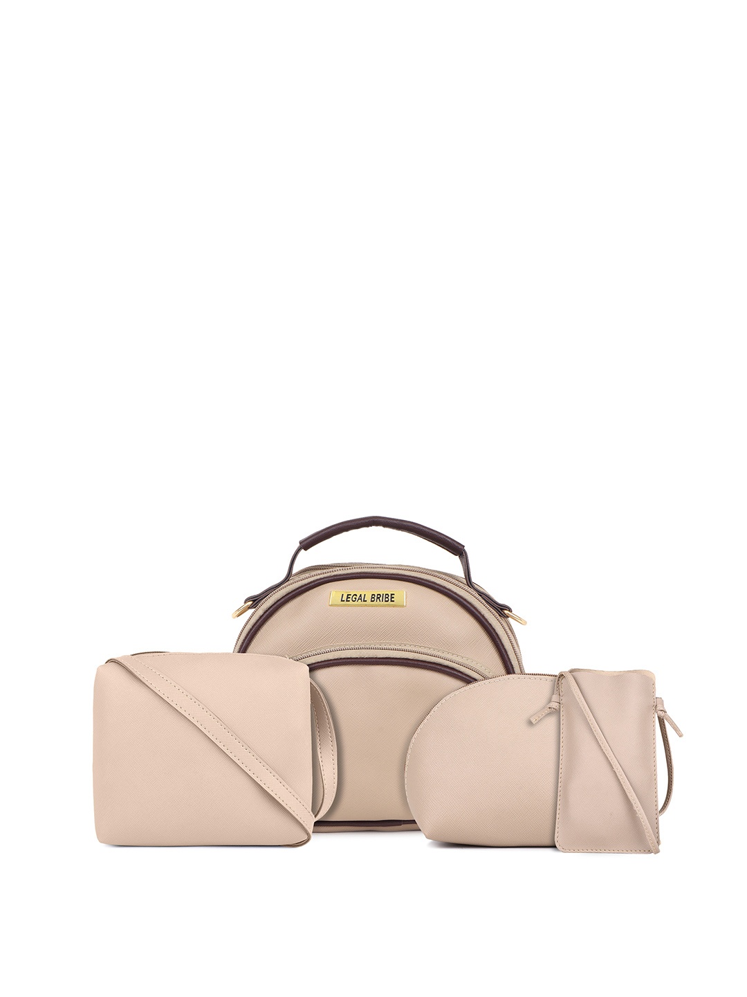 

LEGAL BRIBE PU Combo of 4 Structured Handheld Bag, Beige