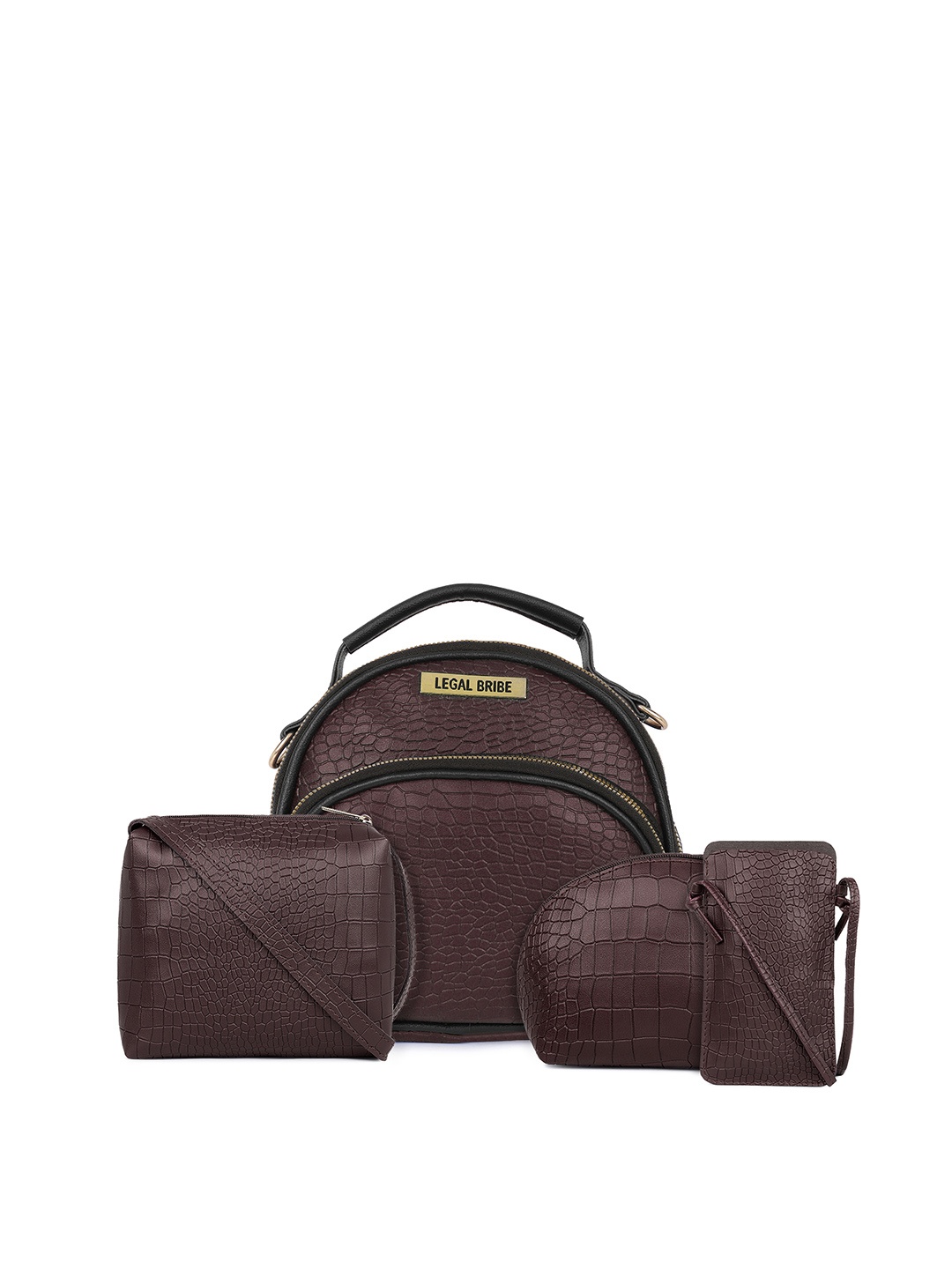 

LEGAL BRIBE Textured PU Structured Handheld Bag with Tasselled, Brown