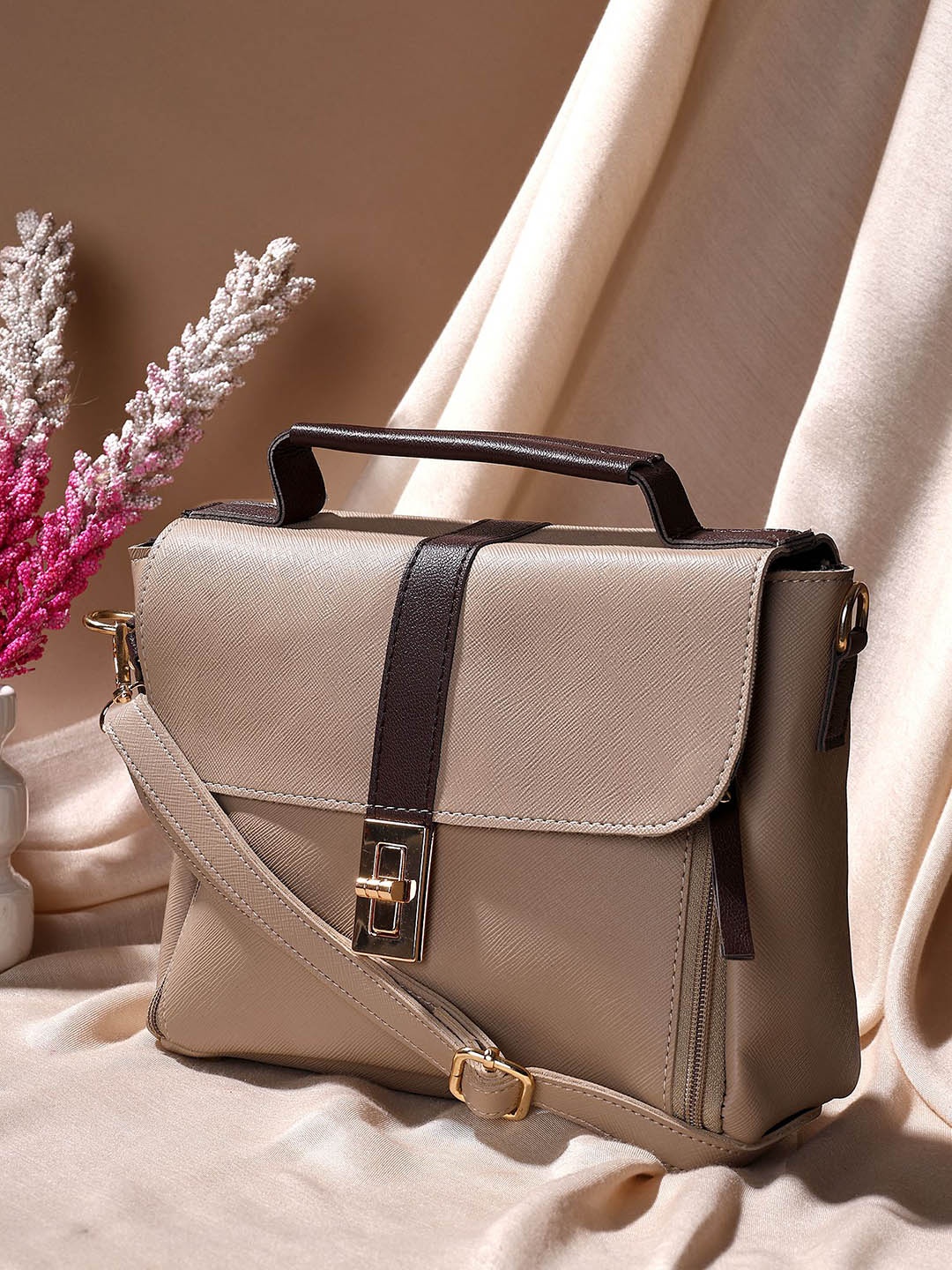 

LEGAL BRIBE Women's PU Structured Shoulder Bag with Tasselled, Beige