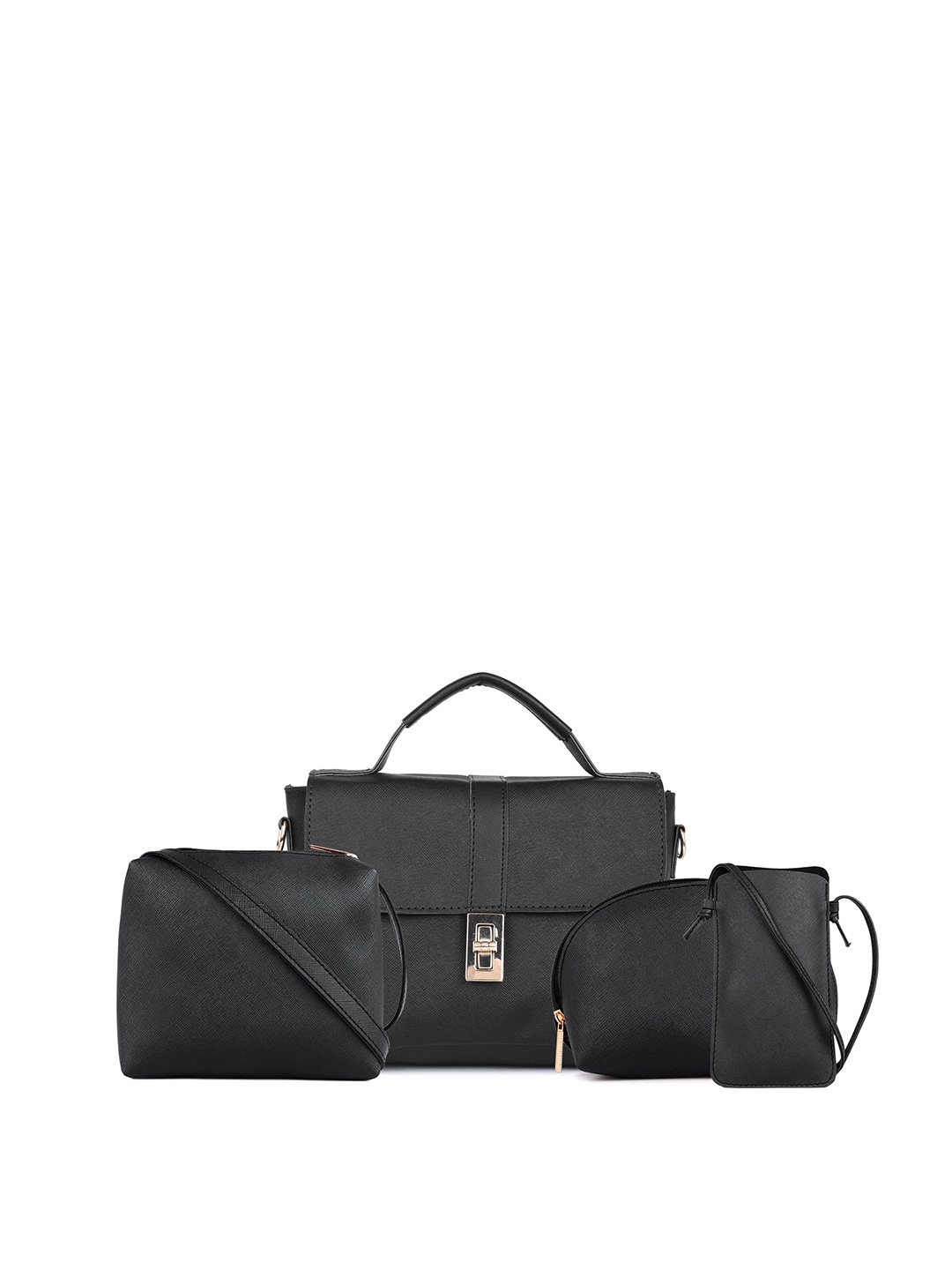 

LEGAL BRIBE Combo of 4 PU Structured Satchel with Tasselled, Black