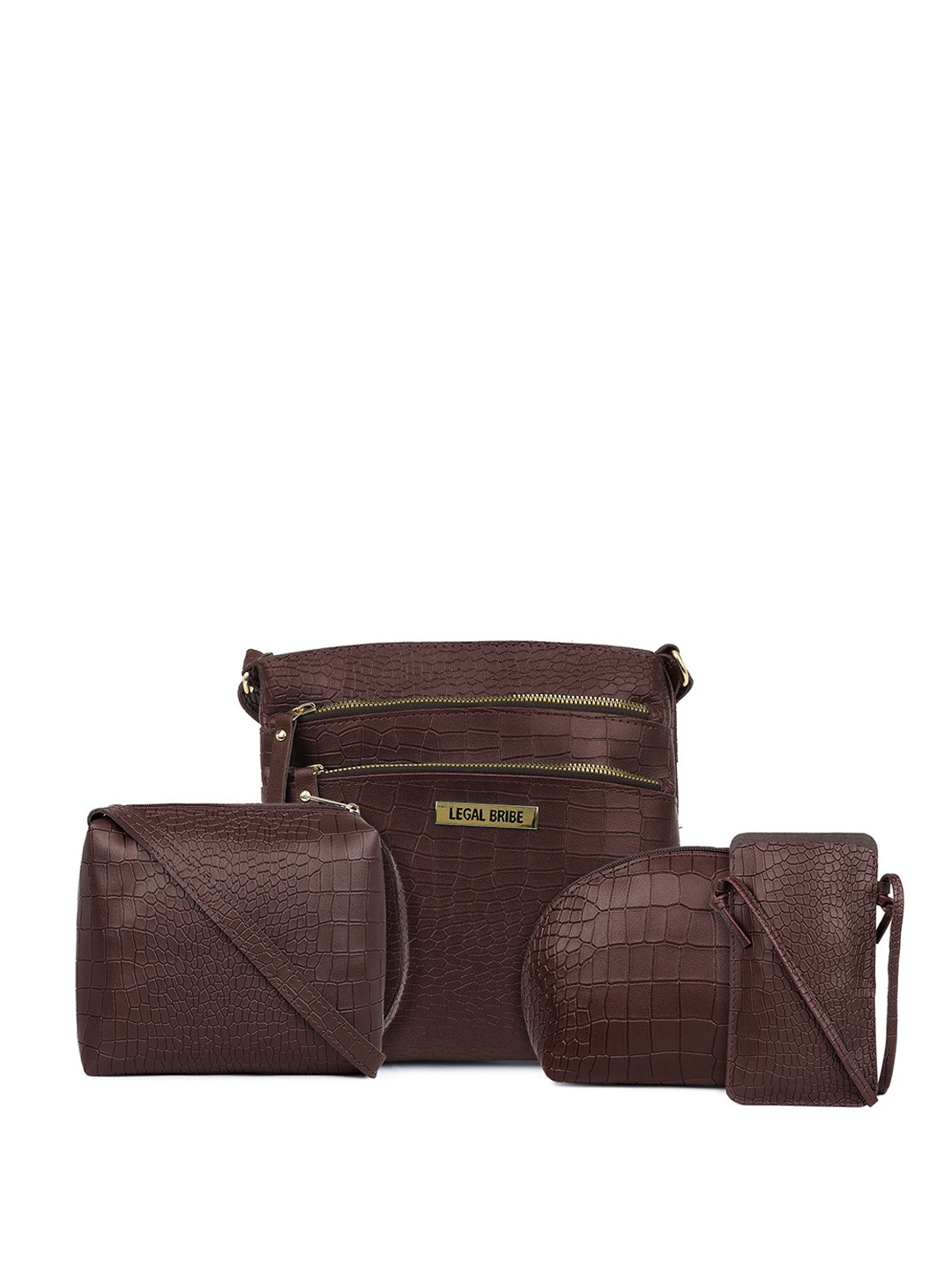 

LEGAL BRIBE Textured pack of 4 Bowling Shoulder Bag For Women, Brown