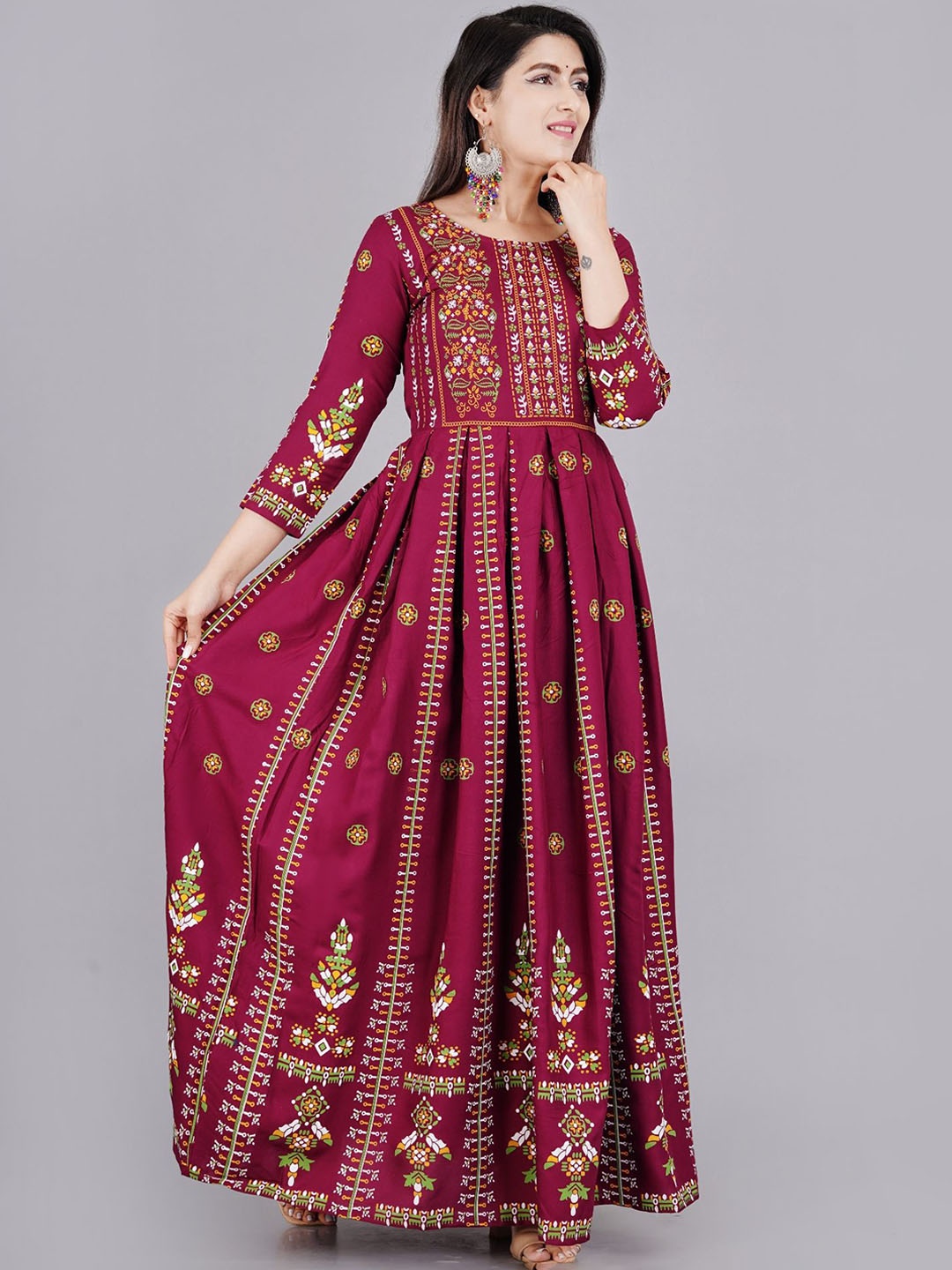 

ao services Women Ethnic Motifs Printed Maternity Anarkali Kurta, Maroon