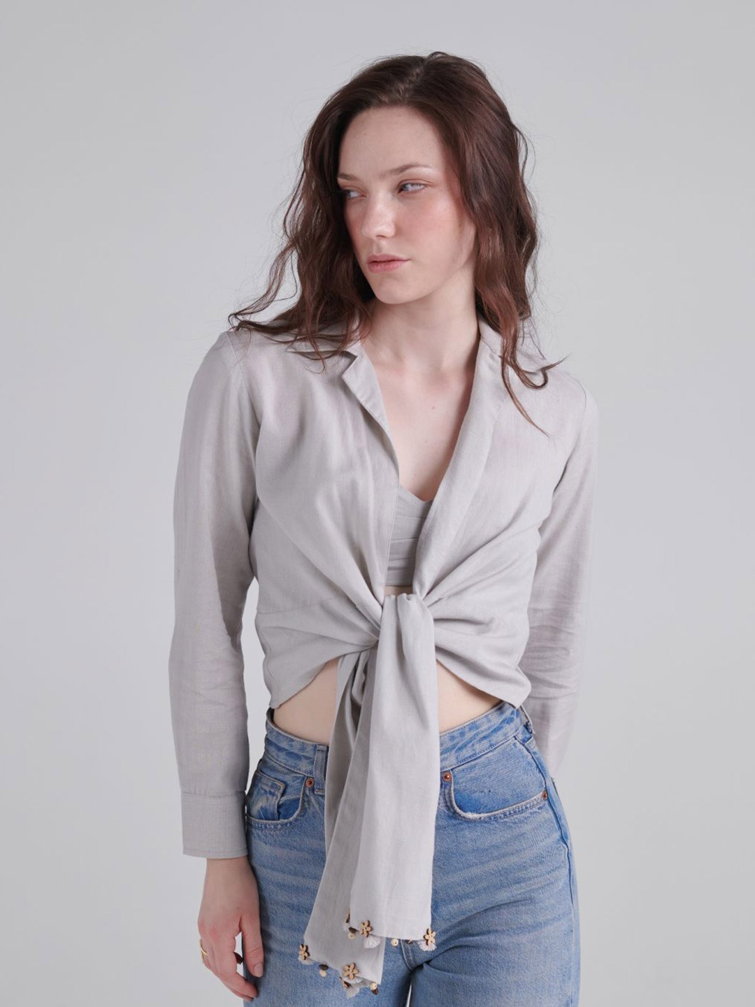 

Midsummer Women Solid Opaque Casual Shirt, Grey