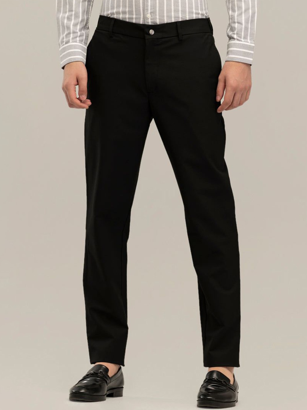 

Snitch Men Smart Slim Fit Trousers, Black