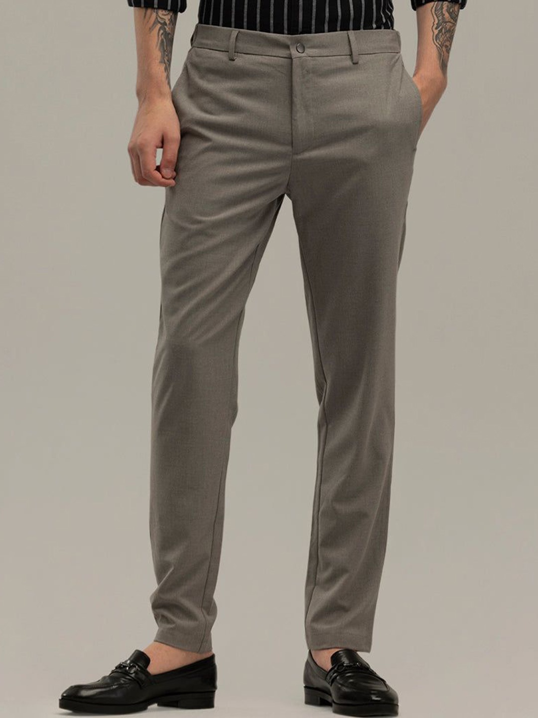 

Snitch Men Smart Slim Fit Chinos Trousers, Grey
