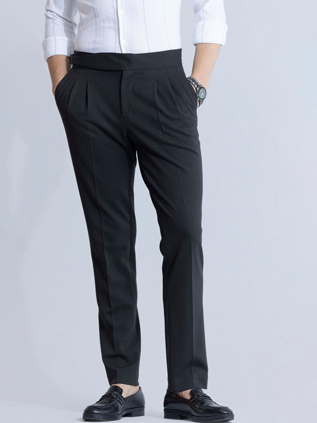 

Snitch Men Smart Slim Fit Pleated Trousers, Grey