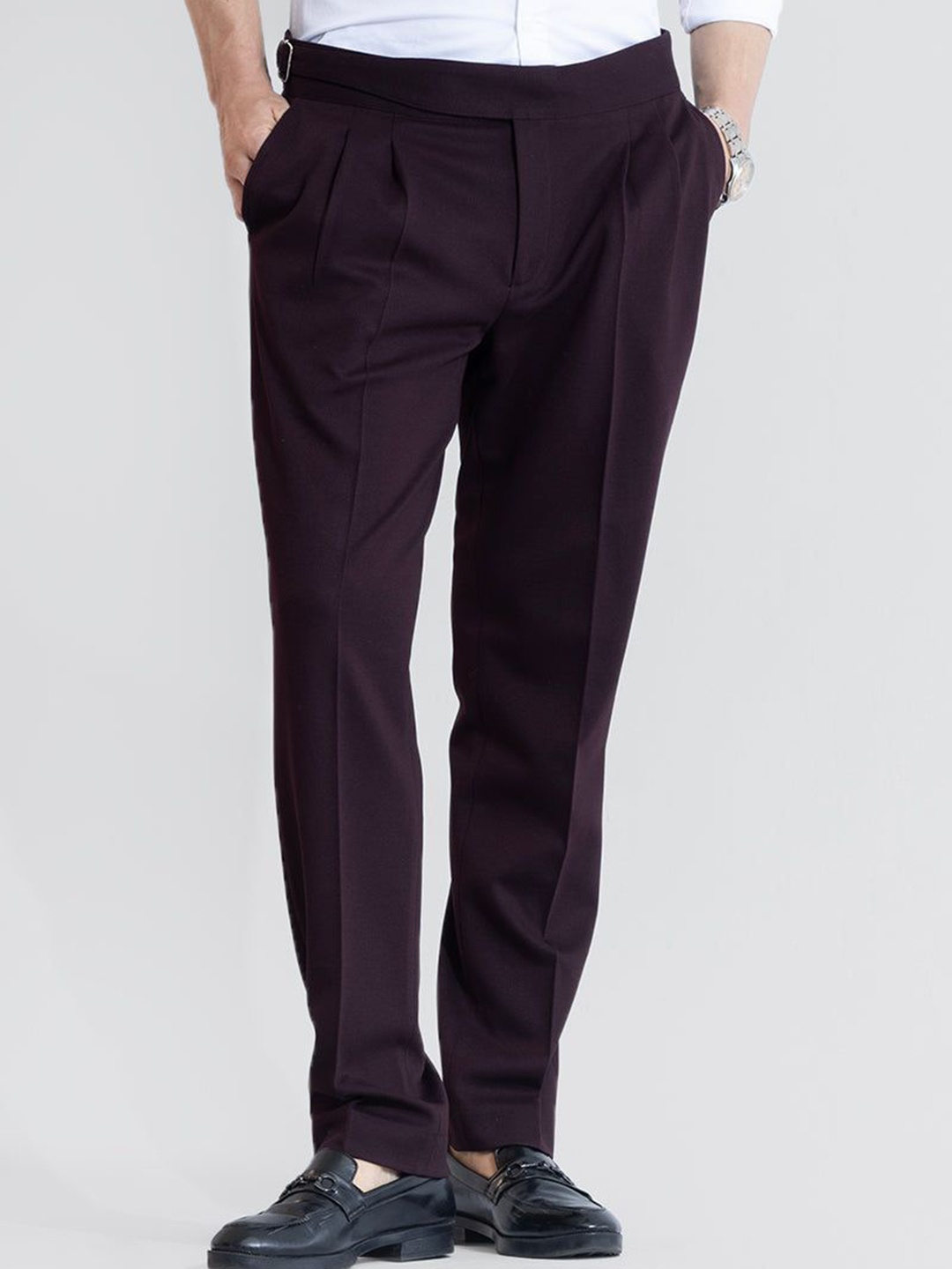 

Snitch Men Smart Slim Fit Trousers, Burgundy