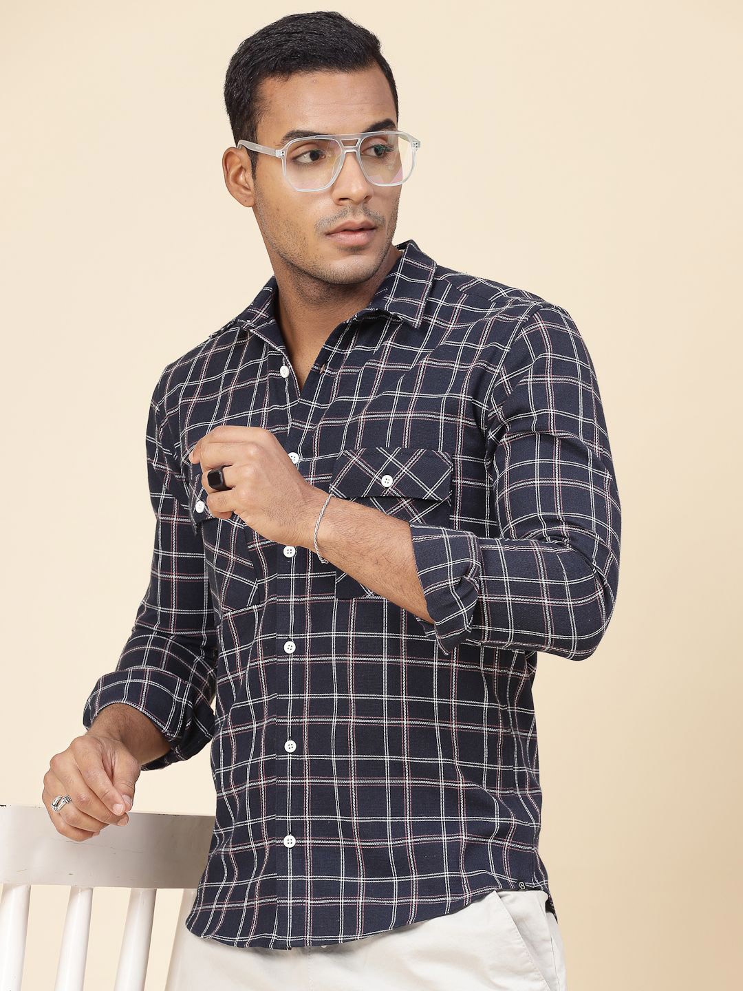 

Rigo Slim Fit Checked Casual Shirt, Navy blue