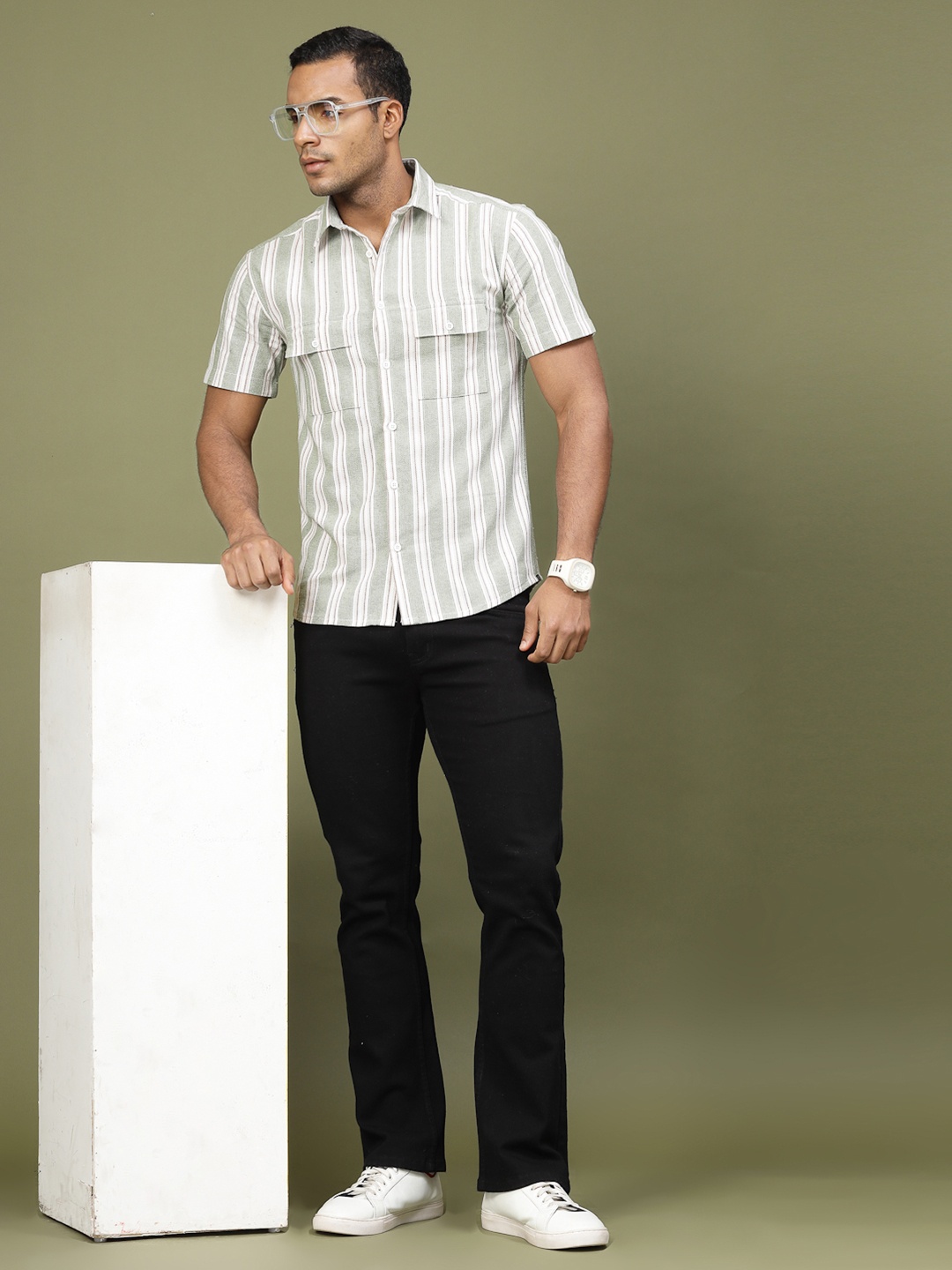 

Rigo Slim Fit Striped Casual Shirt, Green