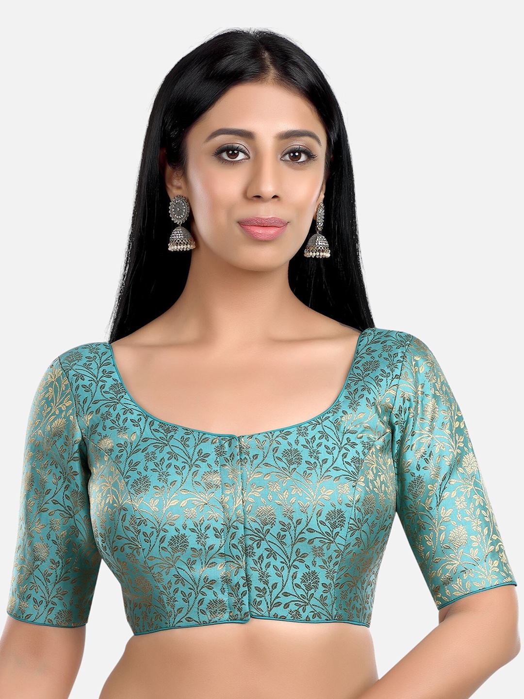 

FEMMIBELLA Pluse Size Woven Design Saree Blouse, Blue