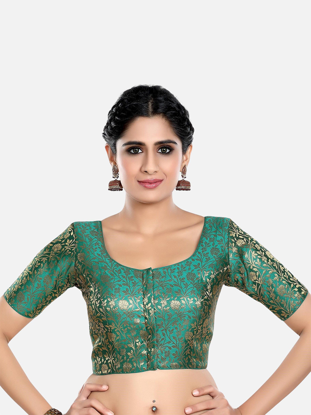 

FEMMIBELLA Woven Design Saree Blouse, Green