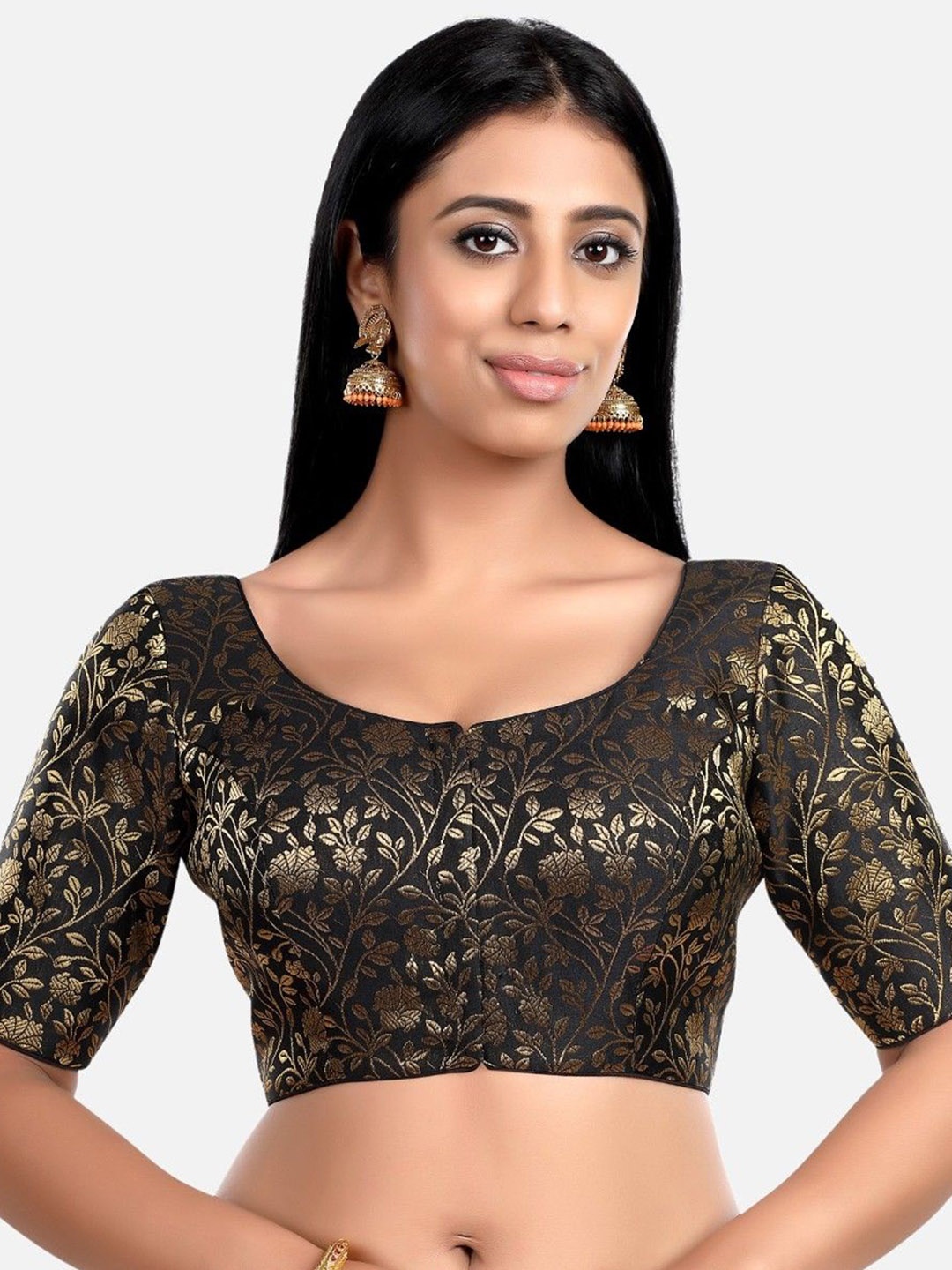 

FEMMIBELLA Pluse Size Woven Design Saree Blouse, Black