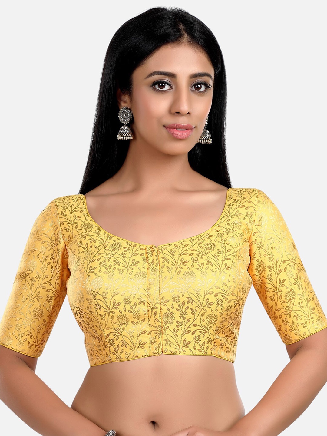 

FEMMIBELLA Pluse Size Woven Design Saree Blouse, Yellow