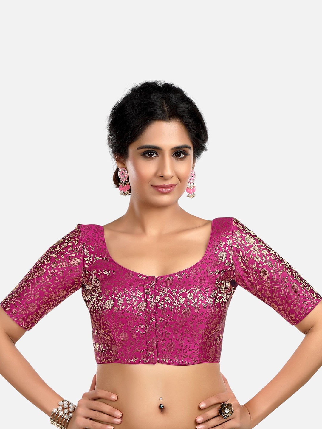 

FEMMIBELLA Pluse Size Woven Design Saree Blouse, Purple