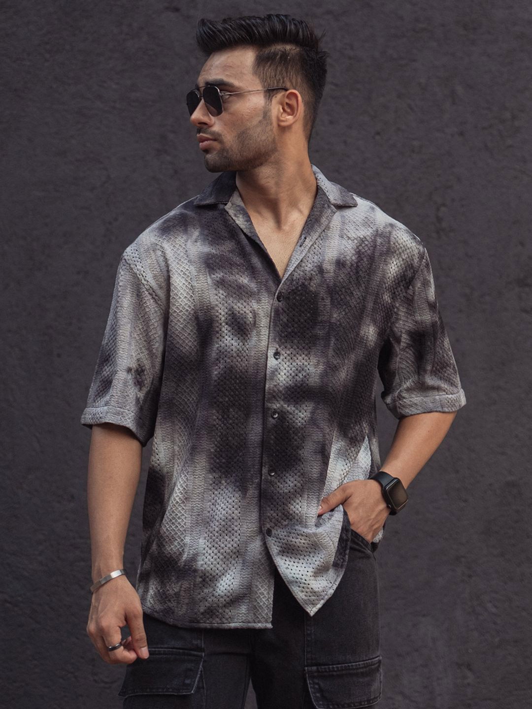 

Powerlook Men Faded Opaque Faded Casual Shirt, Black