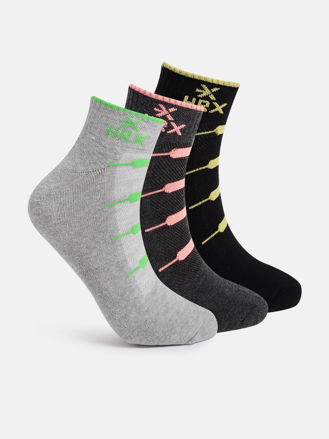 

HRX by Hrithik Roshan Men Pack Of 3 Ankle Length Socks, Grey