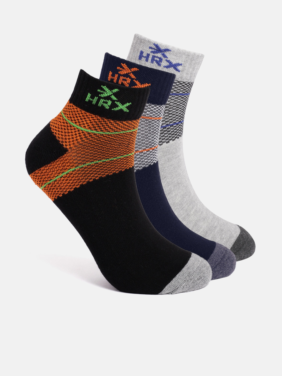 

HRX by Hrithik Roshan Men Pack Of 3 Ankle Length Socks, Black