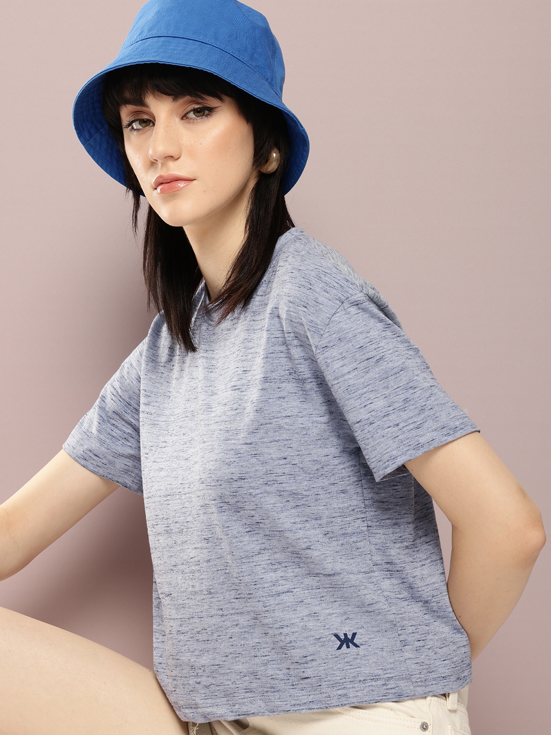 

Kook N Keech Drop-Shoulder Sleeves Melange Boxy Casual T-shirt, Blue