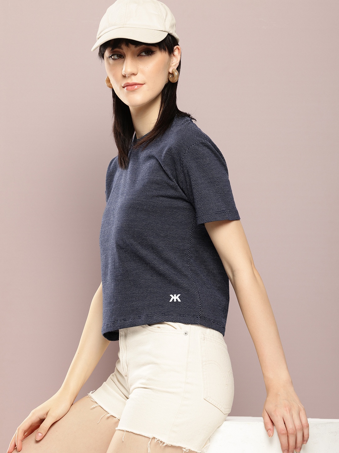 

Kook N Keech Self Design Boxy Casual T-shirt, Navy blue
