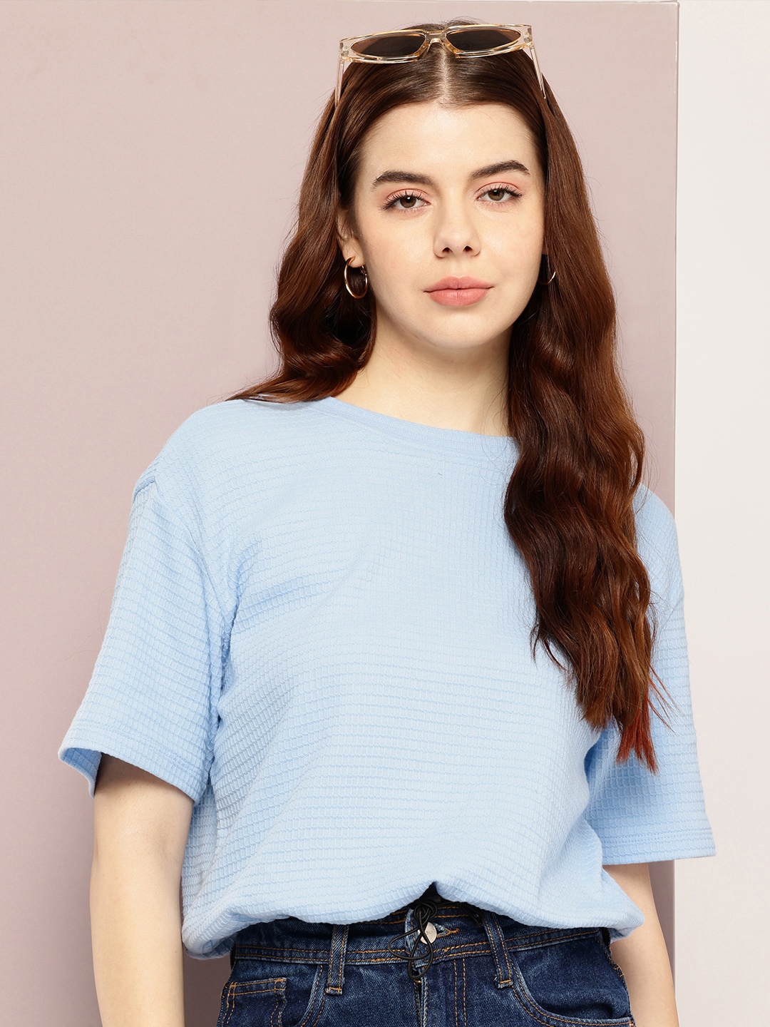 

Kook N Keech Self Design Drop-Shoulder Sleeves Relaxed Fit T-shirt, Blue