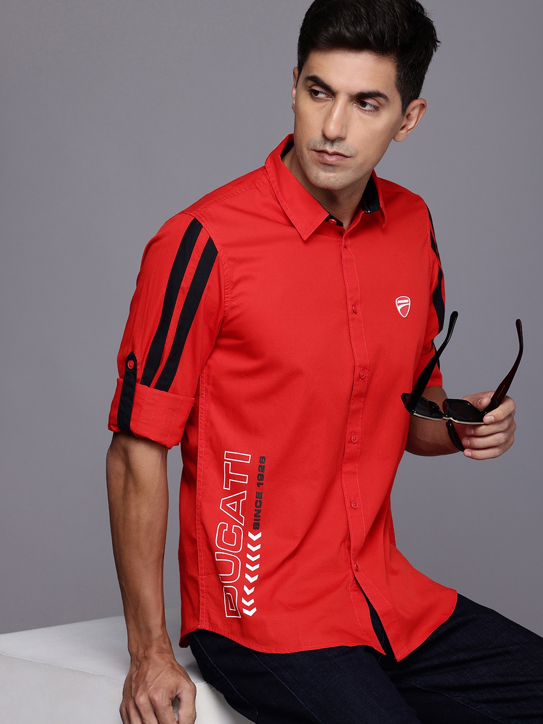 

Ducati Opaque Pure Cotton Casual Shirt, Red