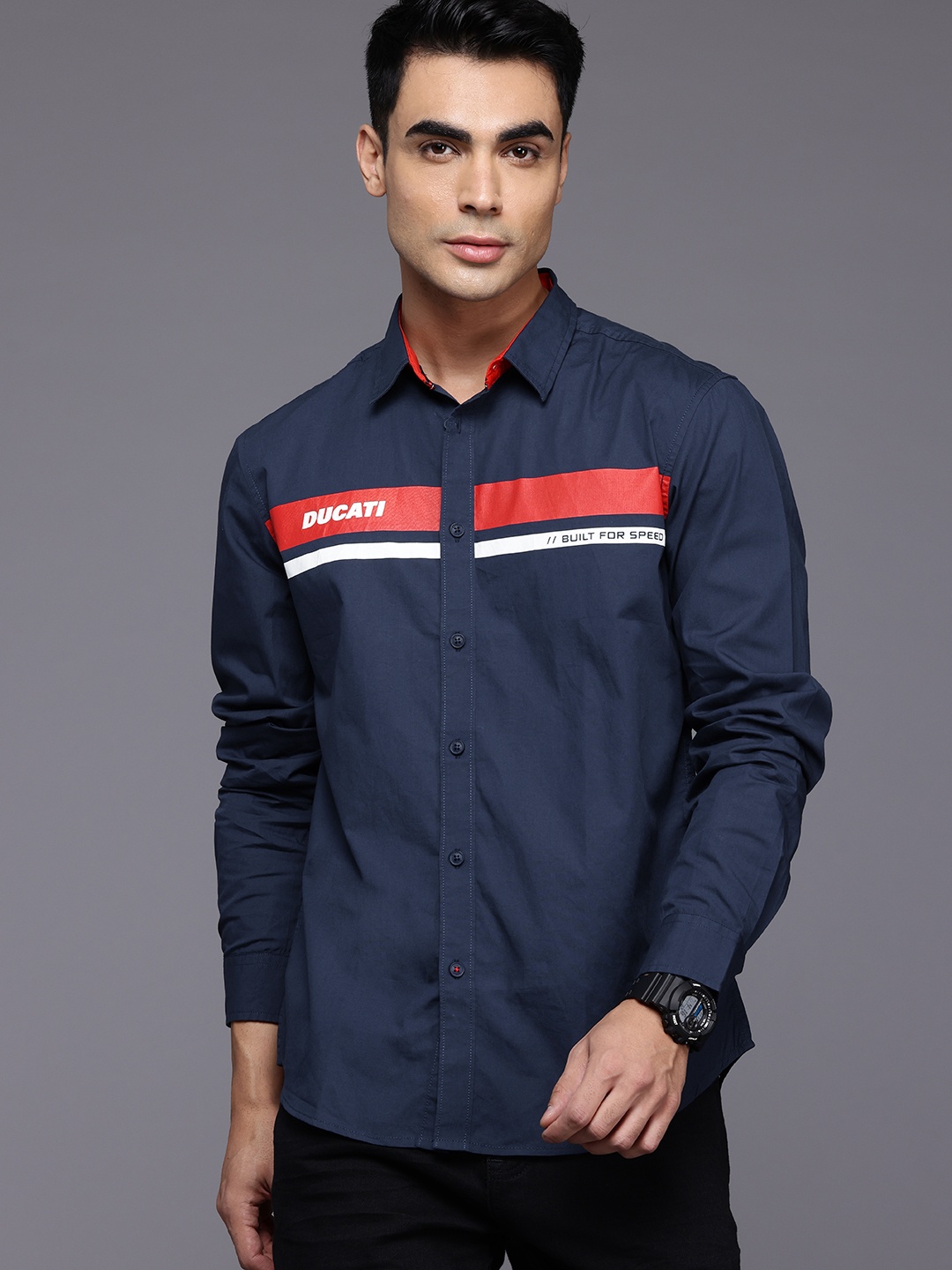 

Ducati Pure Cotton Striped Casual Shirt, Navy blue