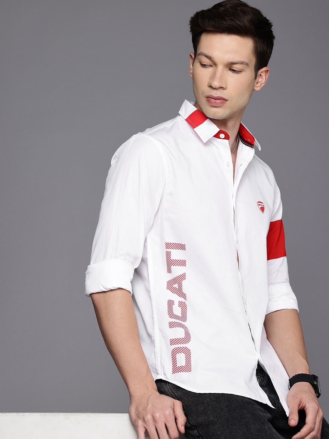 

Ducati Brand Logo Printed Pure Cotton Casual Shirt, White