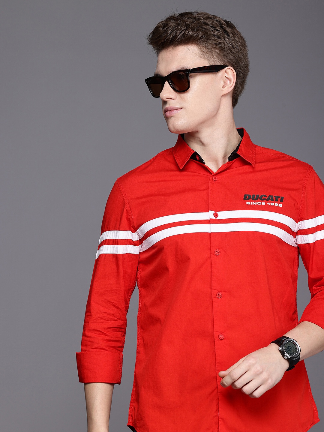 

Ducati Stripe Detailed Pure Cotton Casual Shirt, Red