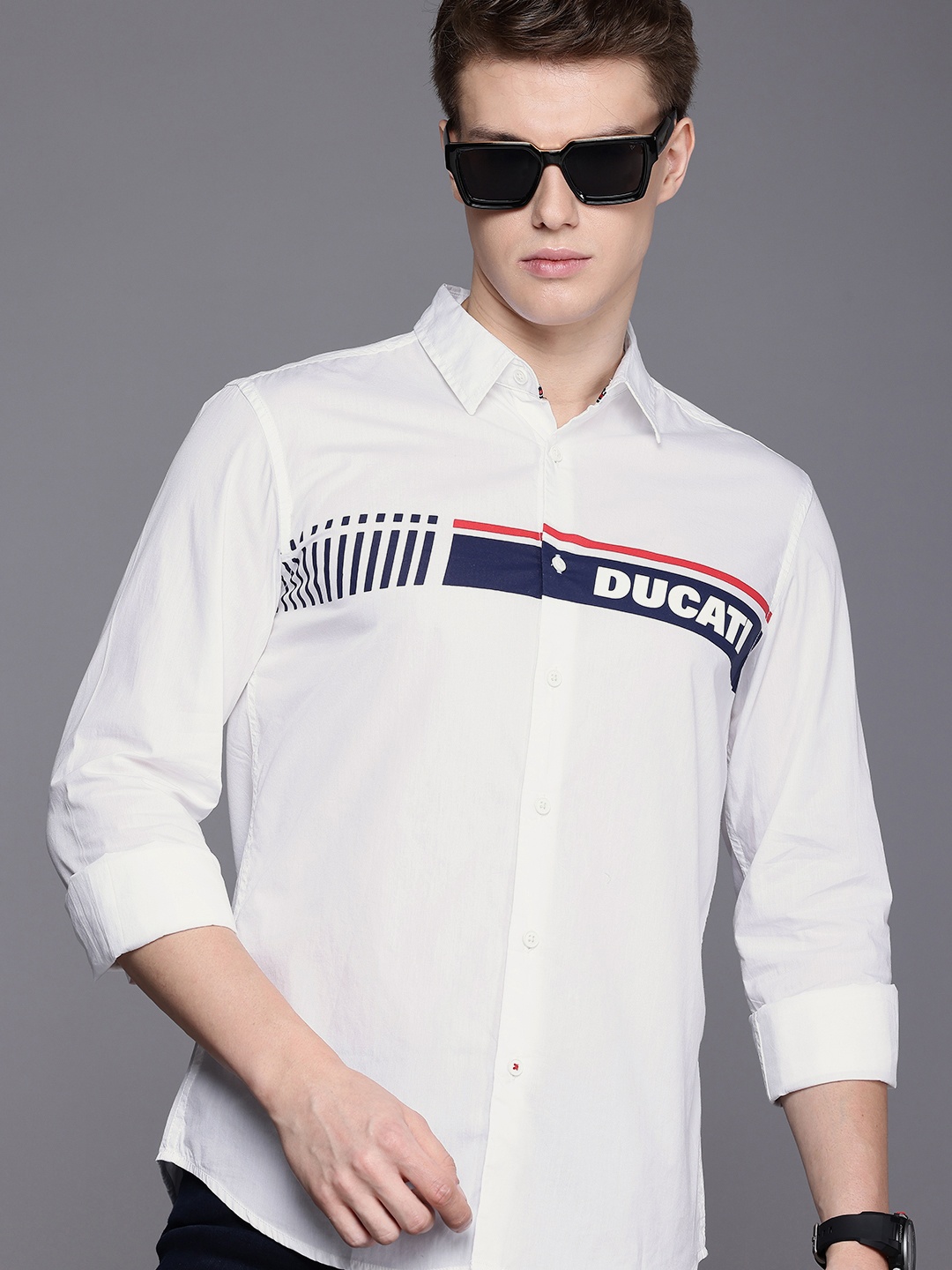 

Ducati Brand Logo Printed Pure Cotton Casual Shirt, White