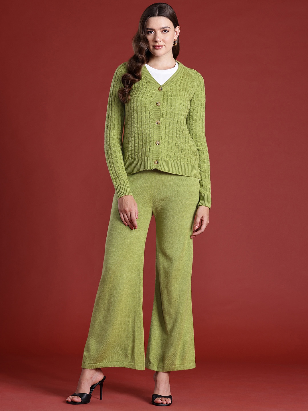 

all about you Acrylic Cable Knit Co-ords, Green