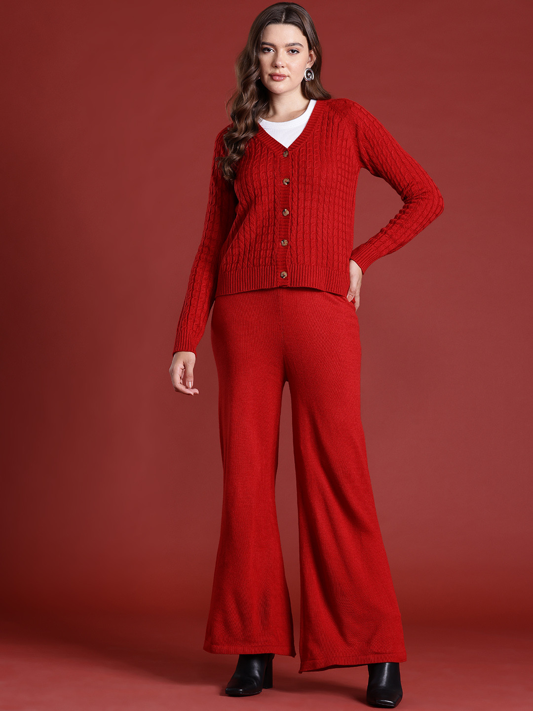 

all about you Acrylic Cable Knit Co-ords, Red