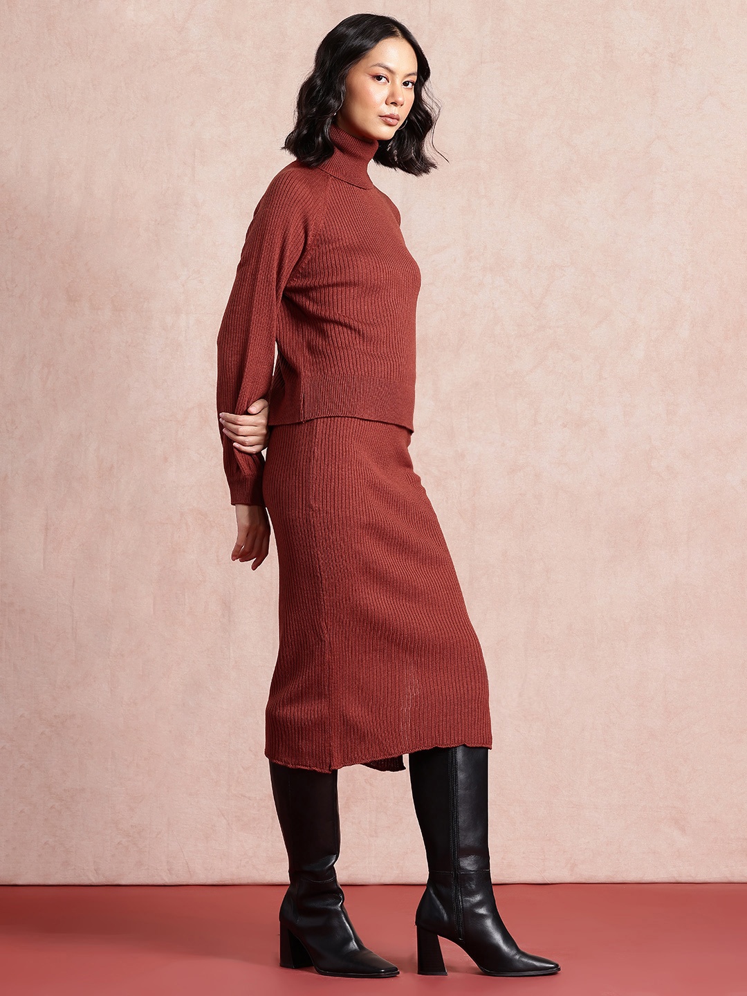 

all about you Acrylic Ribbed Winter Co-Ord Set, Brown