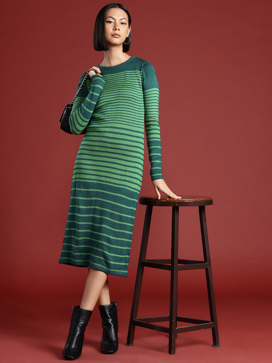 

all about you Striped Acrylic Jumper Midi Dress, Green