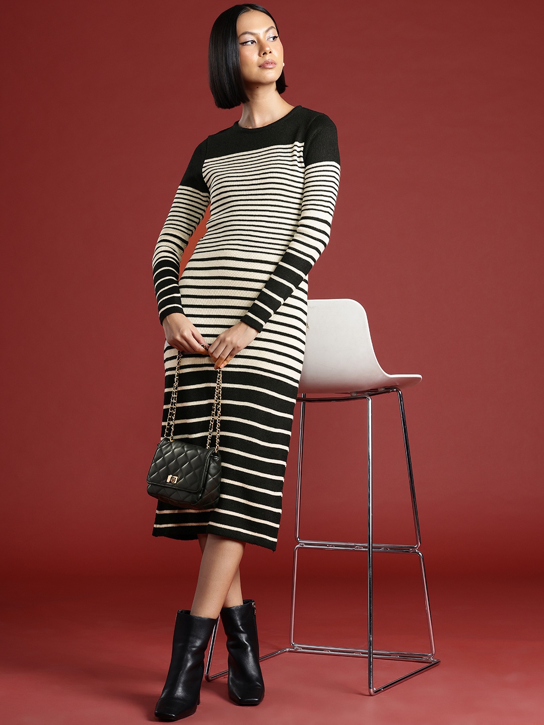 

all about you Striped Acrylic Jumper Midi Dress, White