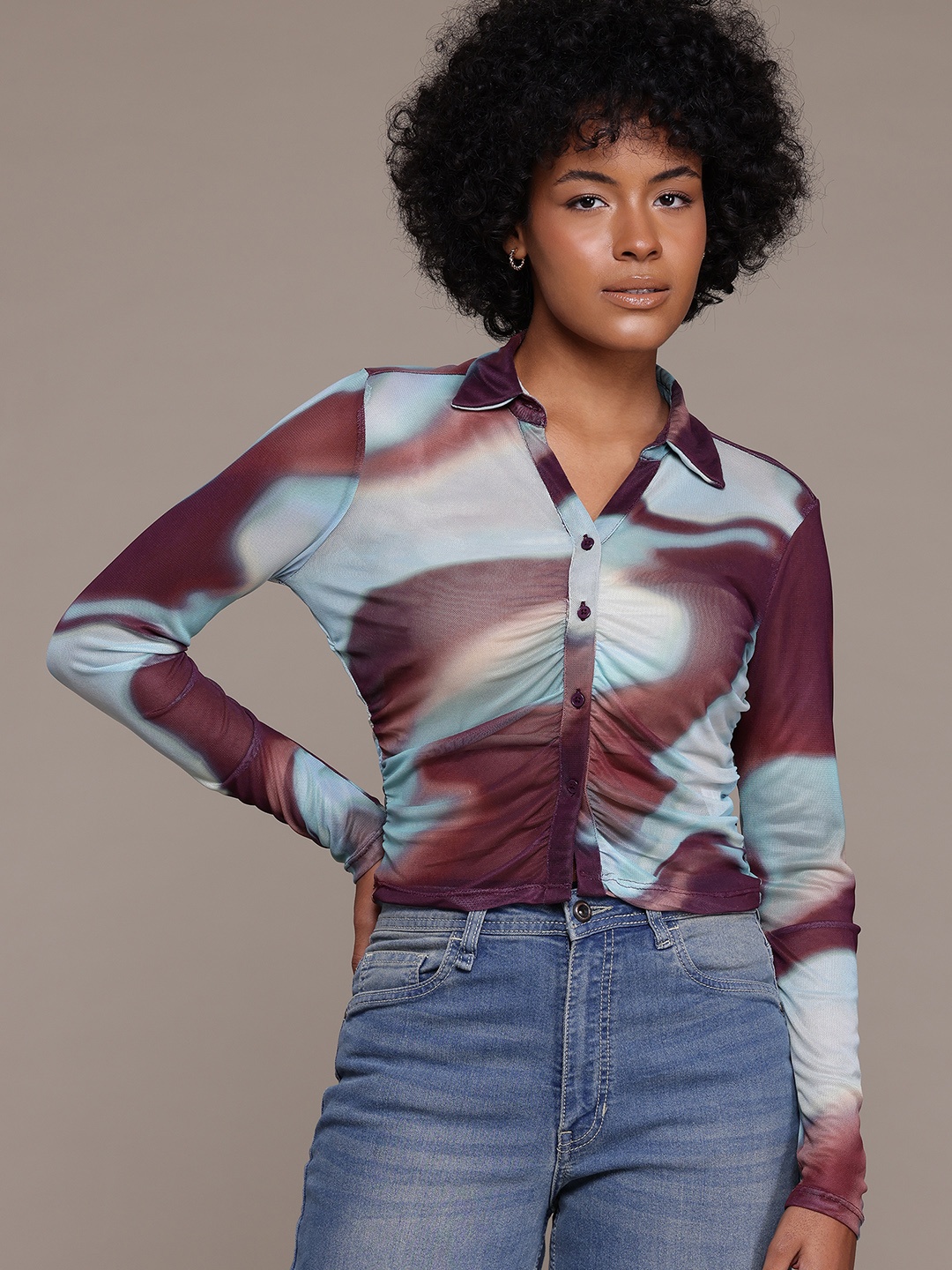 

The Roadster Lifestyle Co. Semi Sheer Printed Casual Shirt, Multi