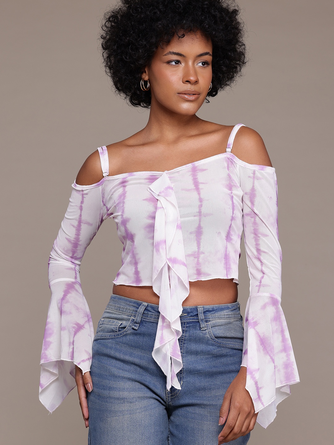 

The Roadster Lifestyle Co. Dyed Ruffles Net Crop Top, White