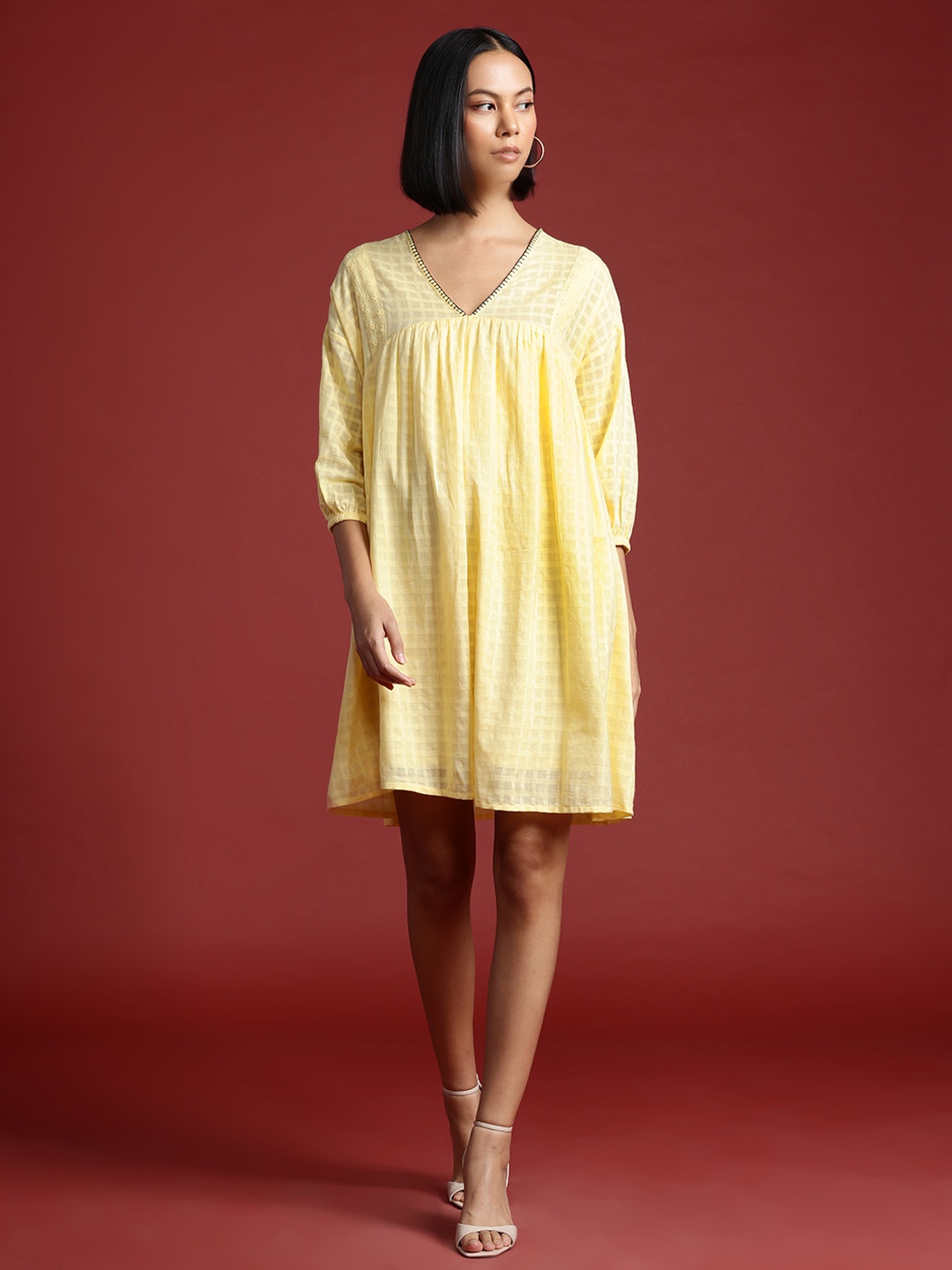 

all about you Puff Sleeve Empire Dress, Yellow