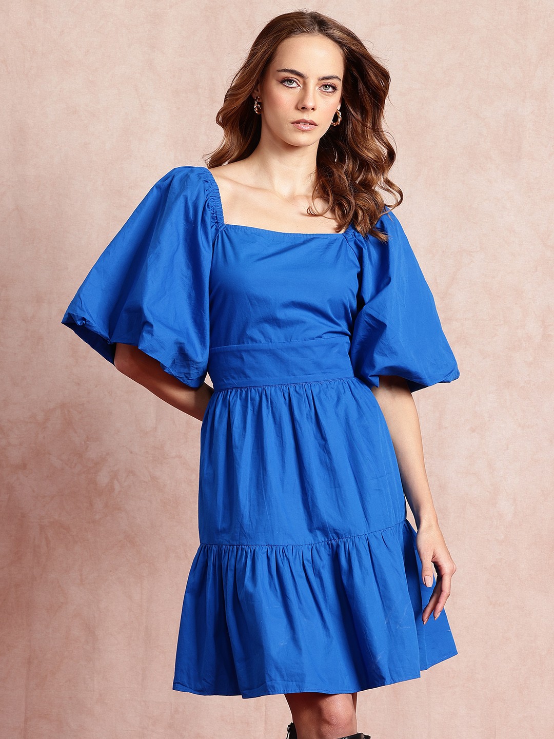 

all about you Puff Sleeve Fit & Flare Dress, Blue