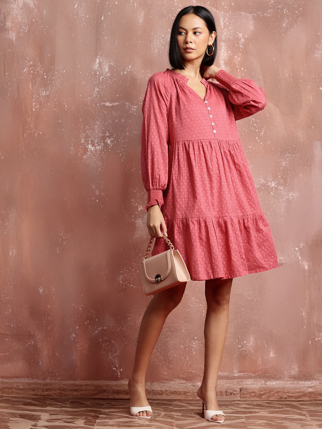 

all about you Puff Sleeve Fit & Flare Dress, Coral