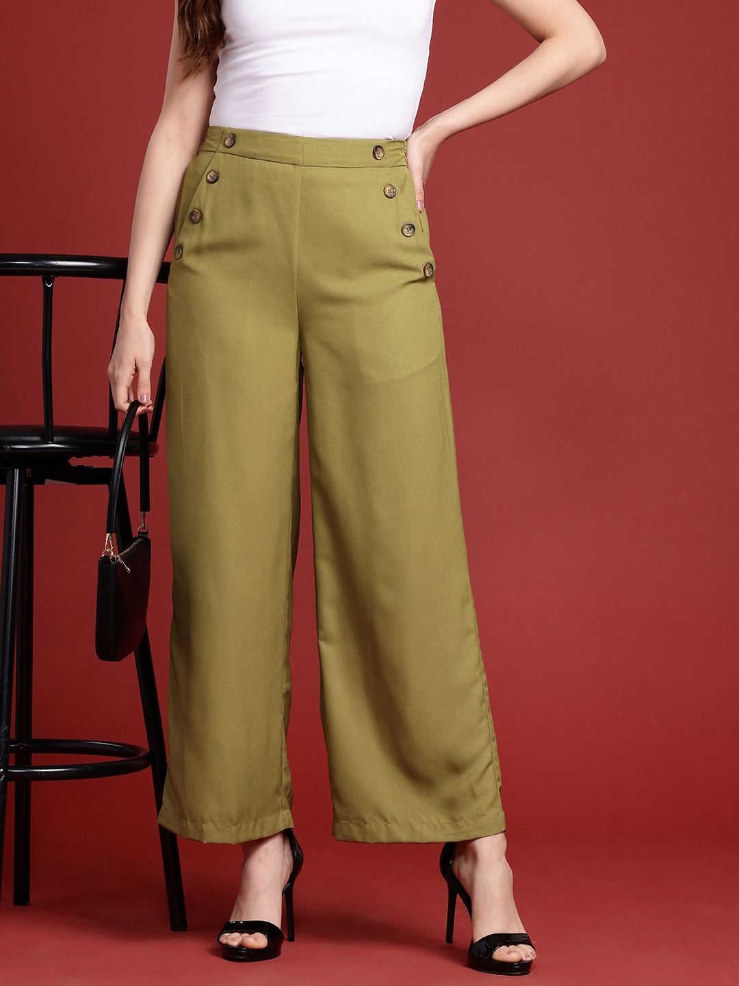 

All About You Formals Women Parallel Trousers, Olive