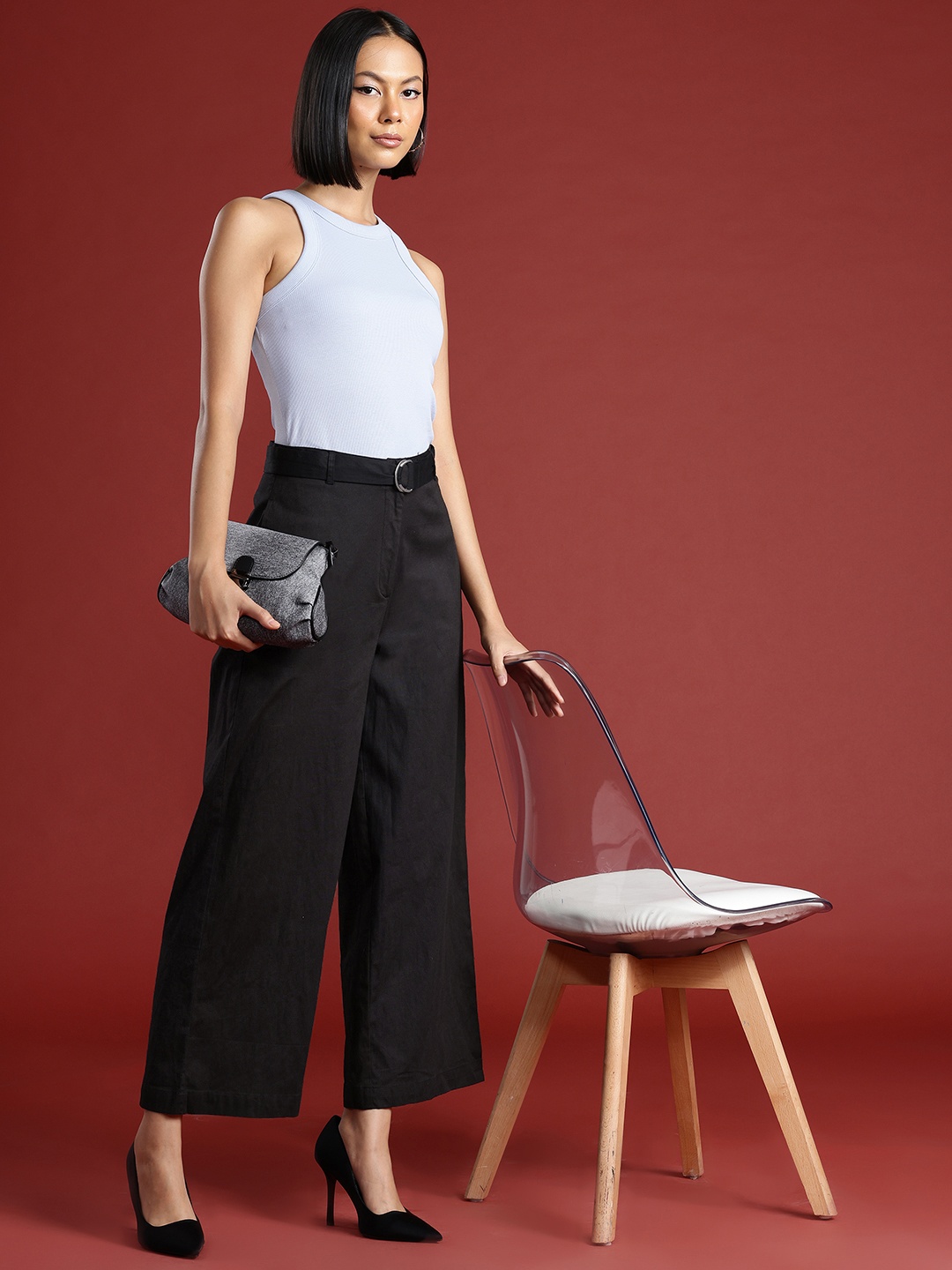 

All About You Formals Women Flared Crop Parallel Trousers, Black