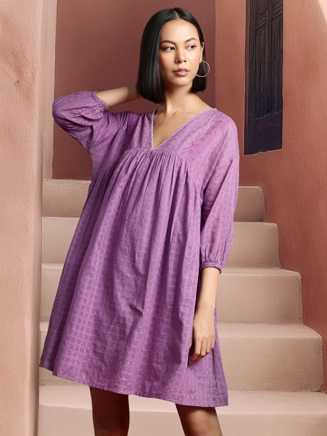 

all about you Puff Sleeve Empire Dress, Purple