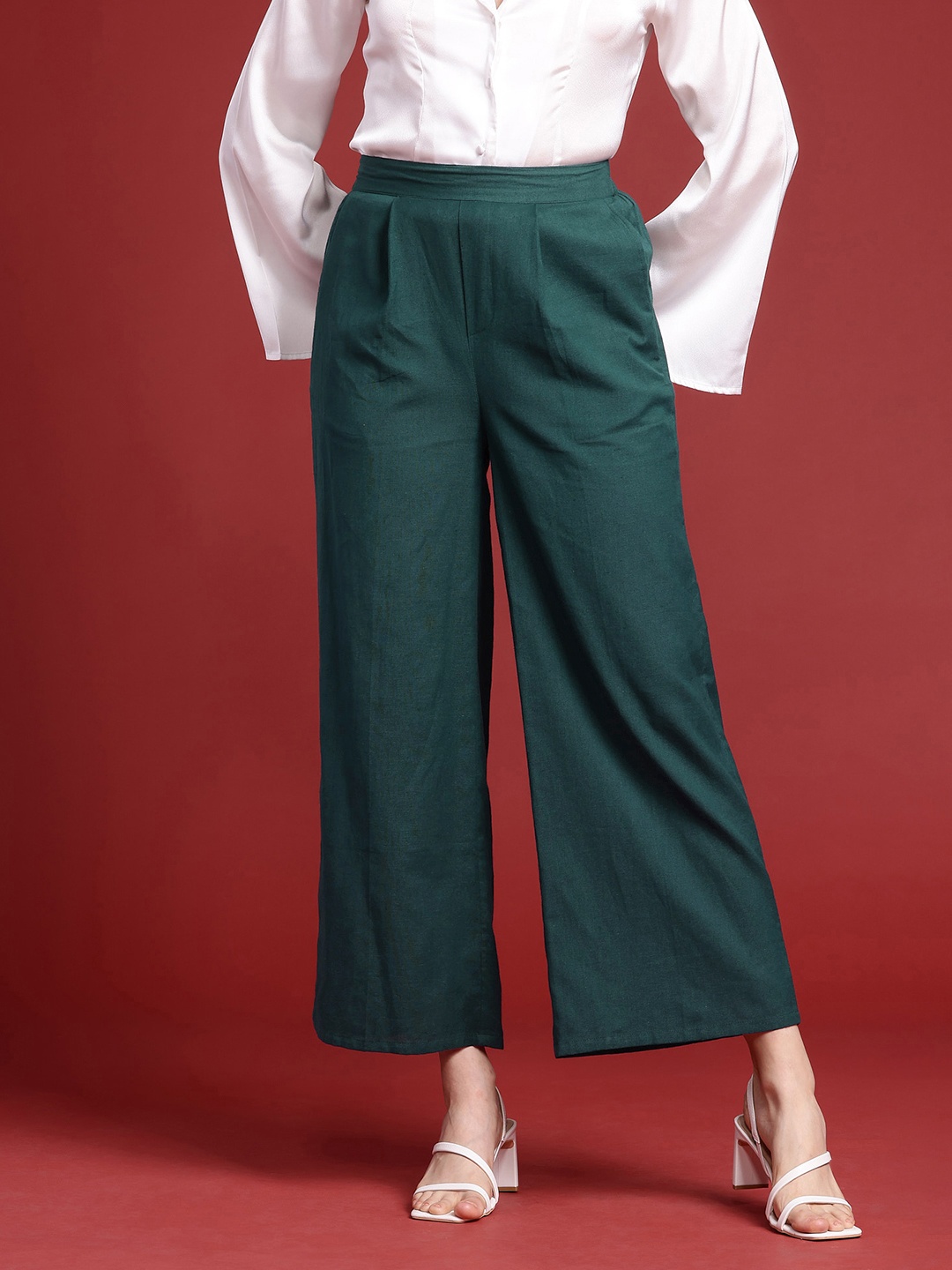 

All About You Formals Women Pleated Wide Leg Trousers, Green