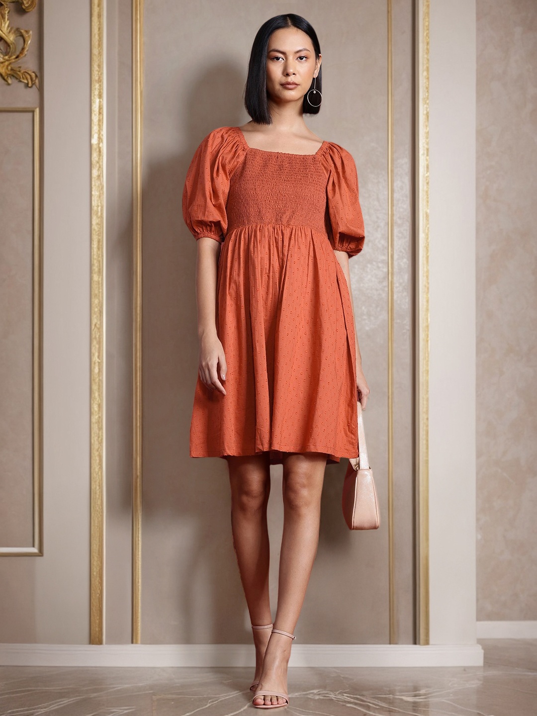 

all about you Pure Cotton A-Line Dress, Rust