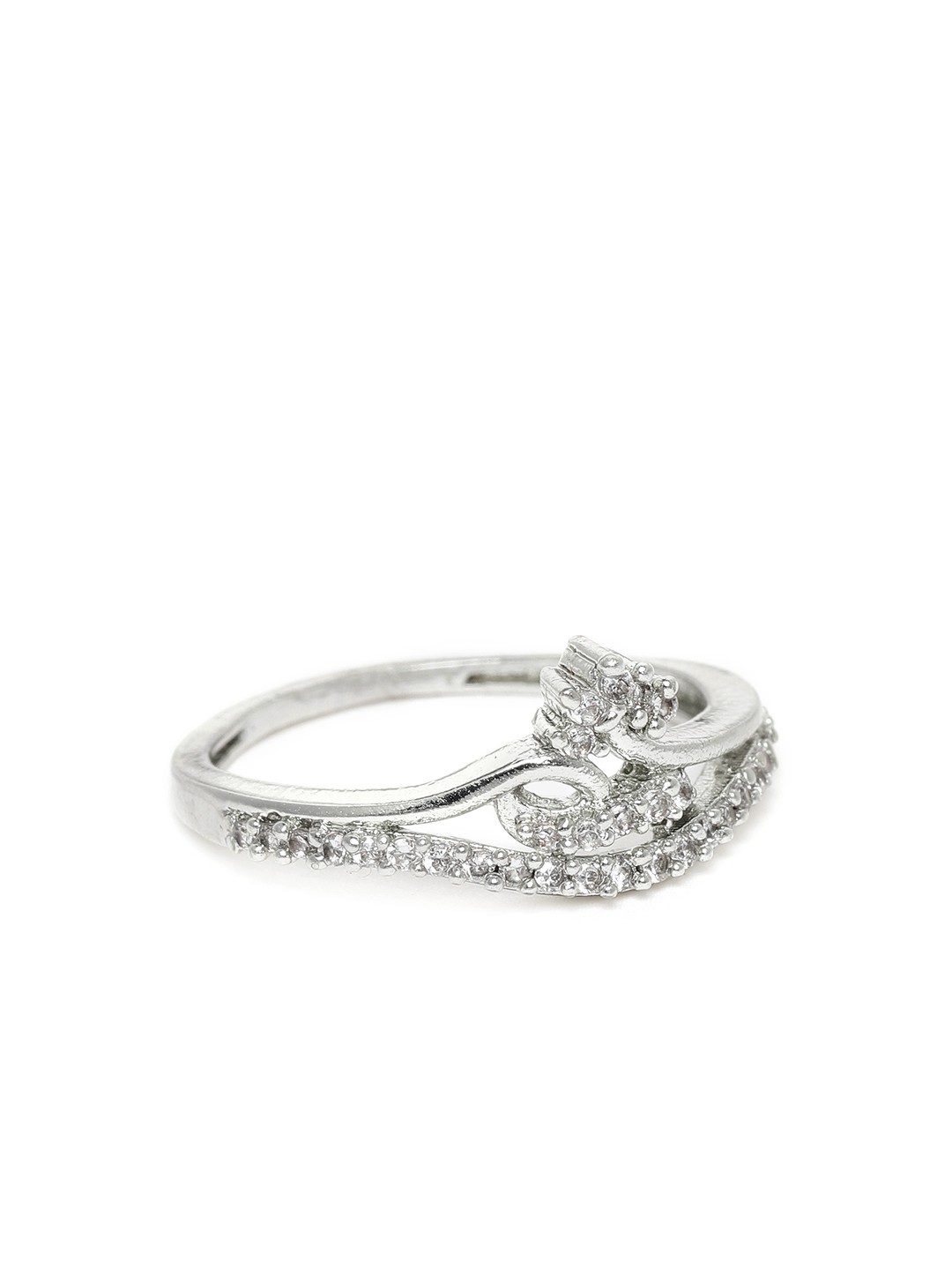 

Estele Women Rhodium-Plated CZ-Studded Adjustable Finger Ring, Silver