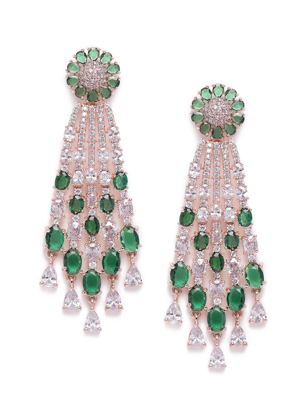 

Estele Rose Gold-Plated CZ-Studded Teardrop Shaped Drop Earrings, Green