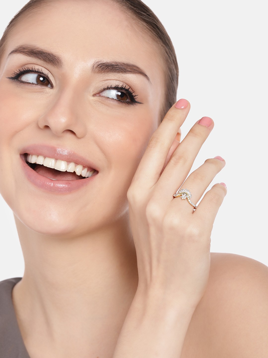 

Estele Women Gold-Plated CZ-Studded Finger Ring