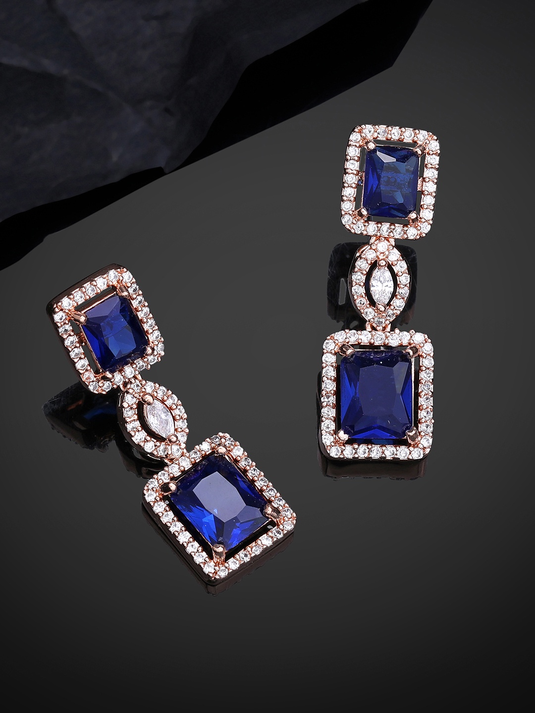 

Estele Rose Gold-Plated CZ-Studded Geometric Drop Earrings, Blue