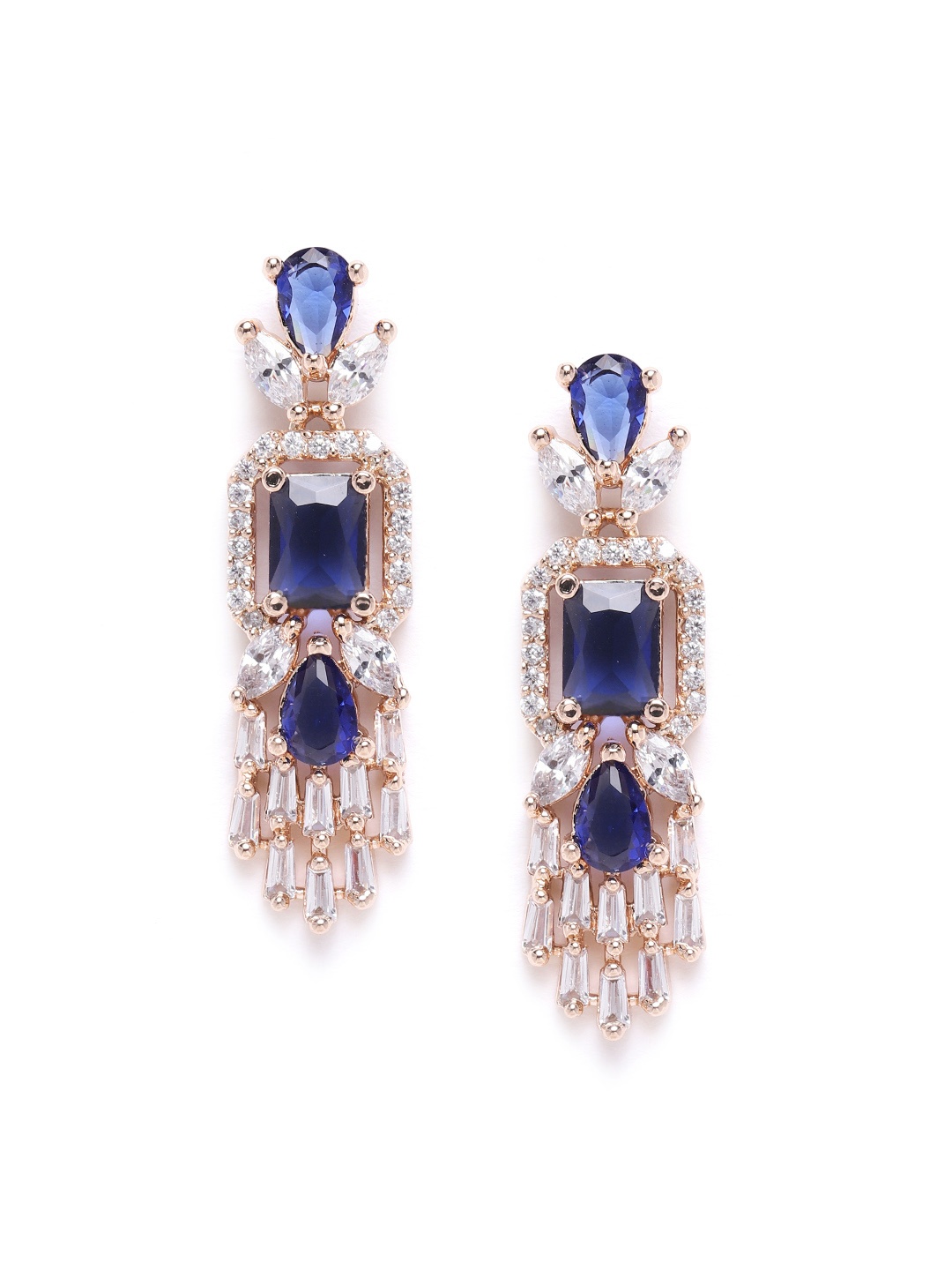 

Estele Rose Gold-Plated CZ-Studded Contemporary Drop Earrings, Blue