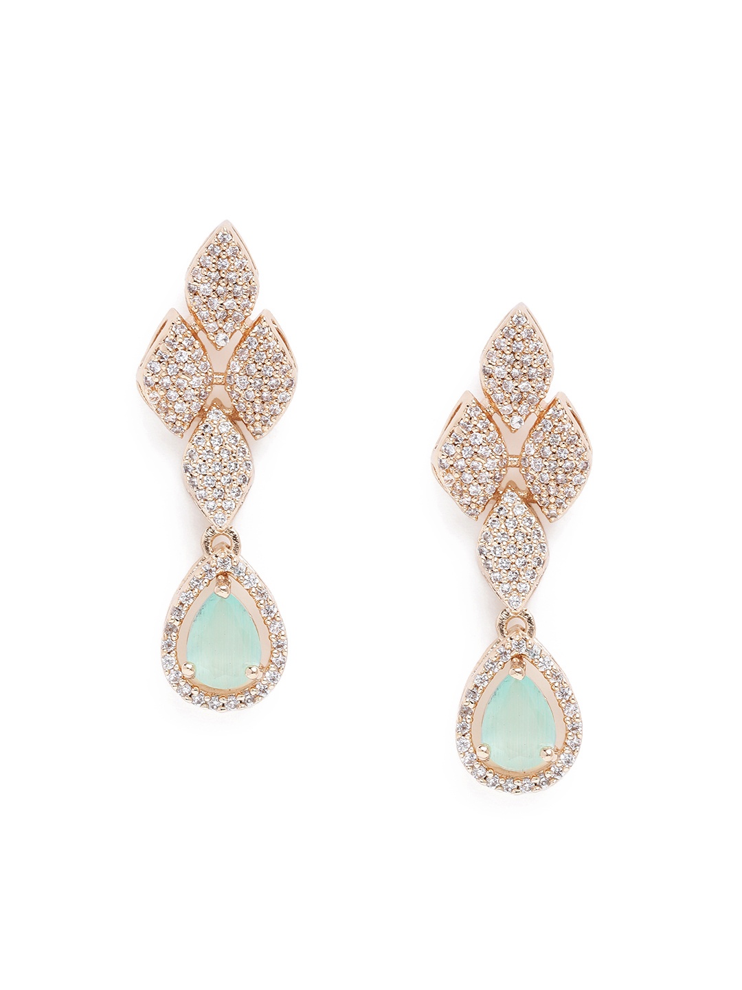 

Estele Rose Gold-Plated CZ-Studded Teardrop Shaped Drop Earrings, Sea green